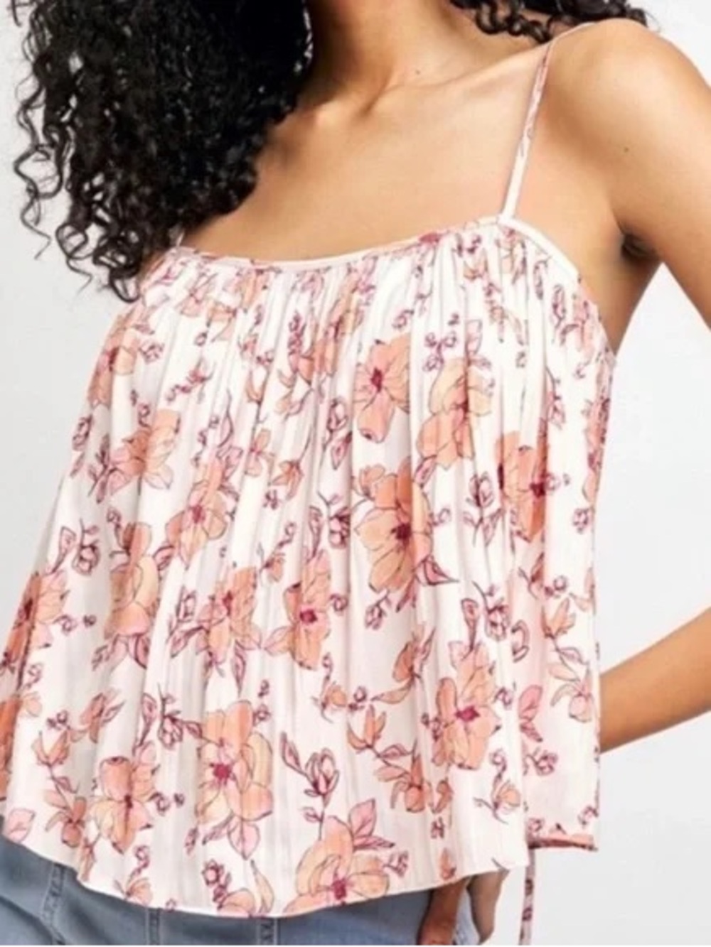 Intimately Free People Pink Floral Pleated Camisole Top - small